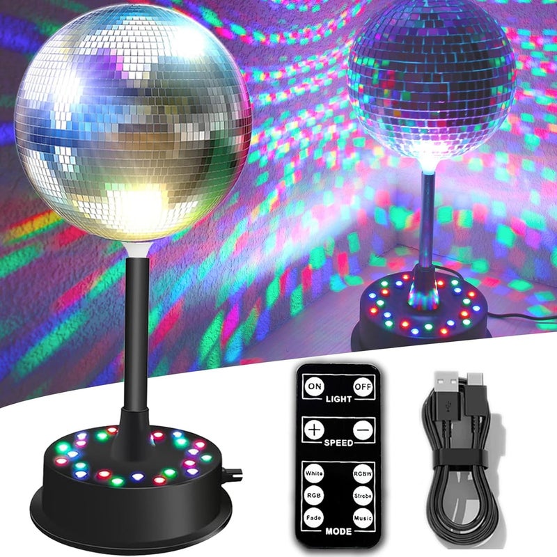DGRIVERGOD ضوء كرة مرآة دوارة RGBW عن بُعد، سرعة قابلة للتعديل 5-10RPM، 23 LED ديسكو موتور مع كرة مرآة 6" لتزيين حفلات عيد الميلاد - Image 2